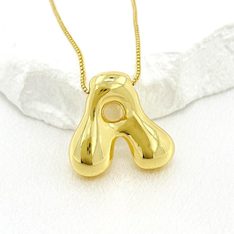 Dainty Bubble Letter Necklace for Women - 14K Gold Plated Initial Pendant with Balloon Alphabet Charm on Delicate Chain | Elegant Personalized Jewelry Gift for Birthday, Anniversary & Everyday Wear