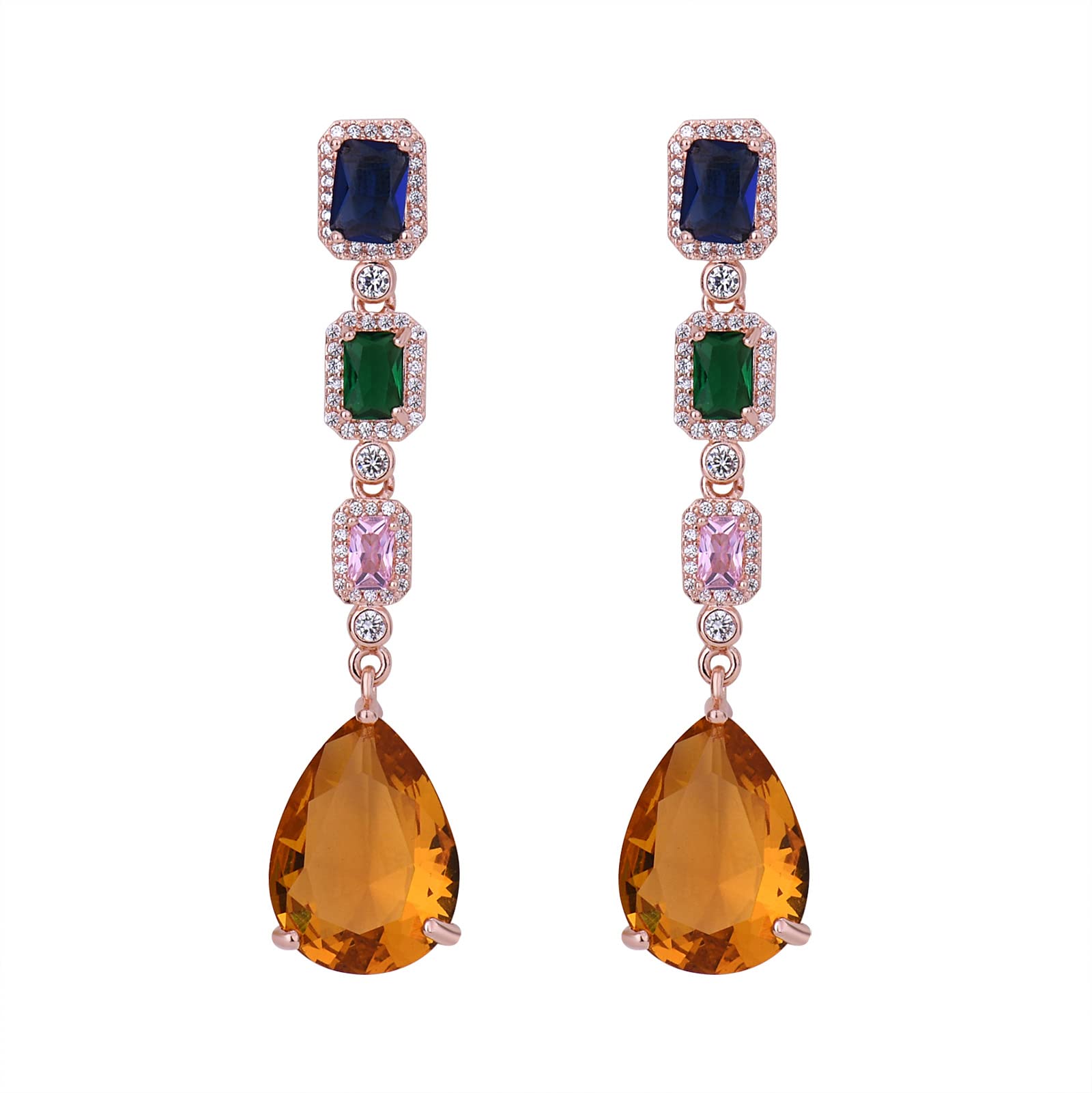 Qiryia Boho Vintage Drop Earrings for Women - Rhinestone Dangle Earrings with Metal Chain - Perfect for Parties, Weddings & Everyday Wear