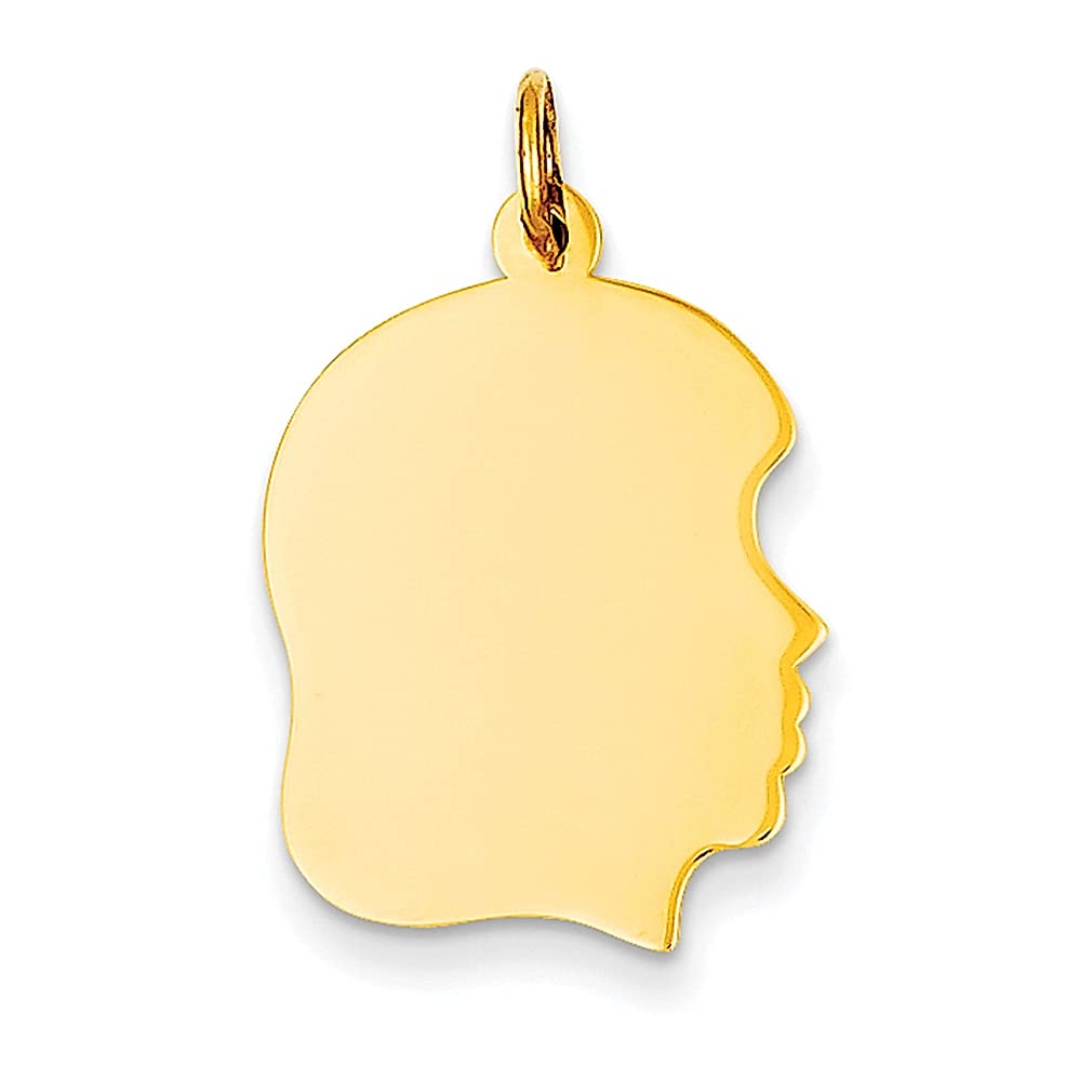 14K Yellow Gold Engravable Girl Head Charm Necklace Pendant - Medium .013 Gauge Right-Facing Baby Disc Jewelry for Women, Perfect Gift for Her | Ideal for Birthdays, Anniversaries, Christenings & Special Occasions