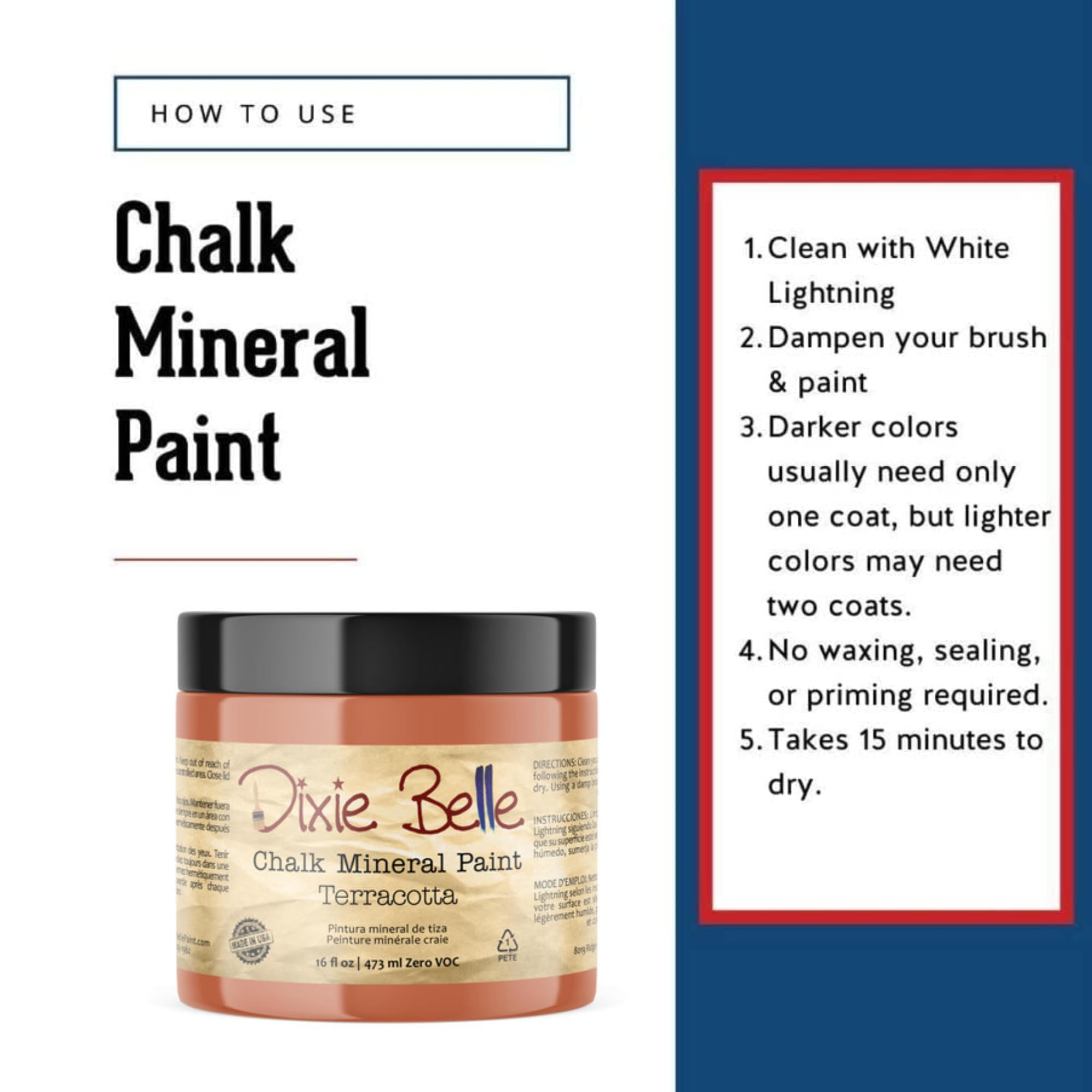 Dixie Belle Chalk Mineral Paint - Terracotta (16oz) | Matte Earthy Orange Furniture Paint for DIY Projects | Perfect for Upcycling Tables, Chairs, Cabinets & Home Decor