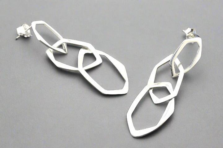 3 Polished Silver Drop Link Earrings for Women - Elegant Dangle Jewelry for Party, Wedding & Everyday Wear