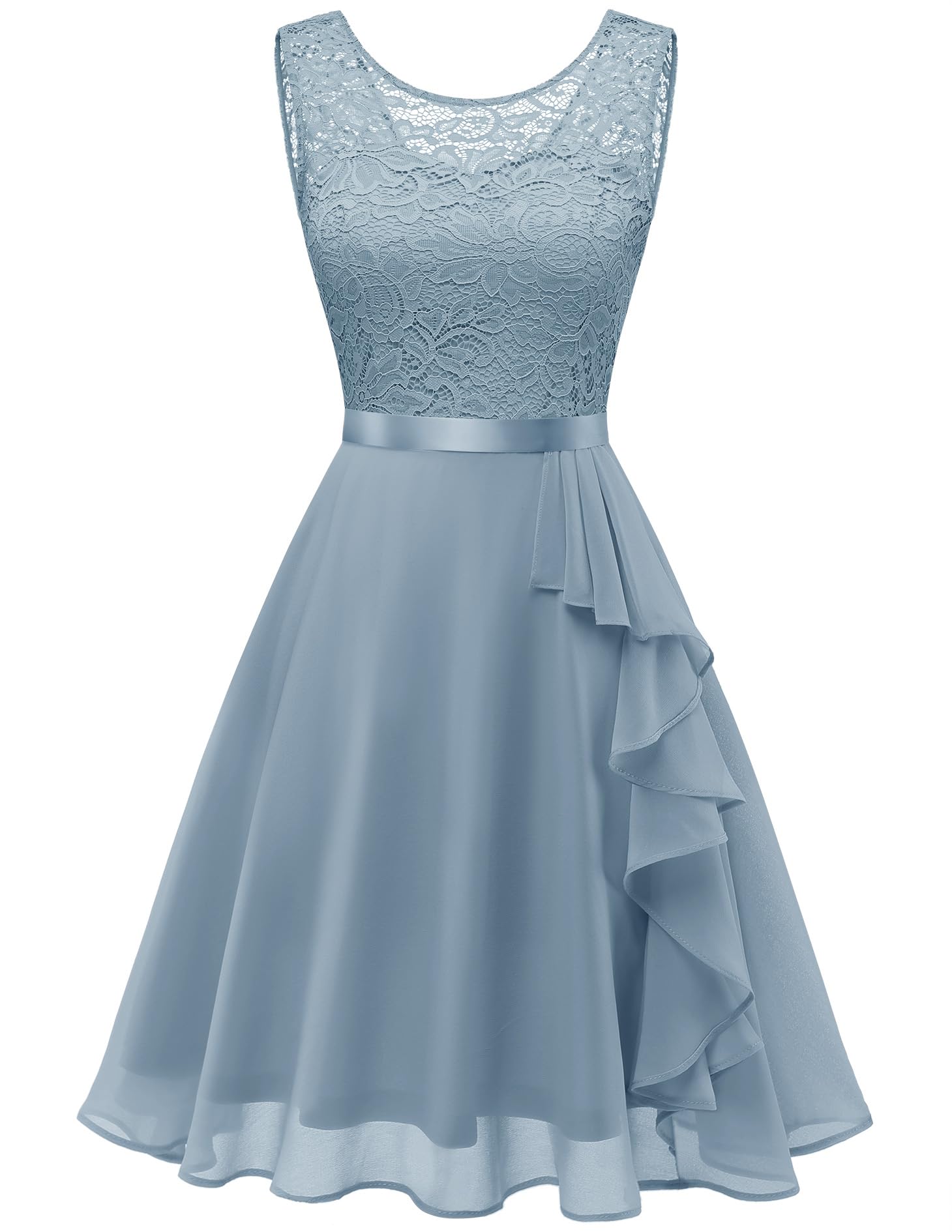 BeryLove Women's Cocktail Dress for Prom, Wedding Guest & Bridesmaid - Elegant Short Ruffle Hem Sleeveless Lace Formal Dress | Perfect for Parties, Evening Events & Special Occasions