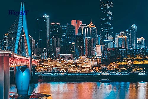 300-Piece Large Jigsaw Puzzle for Adults - City Bridge Night River Lights & Skyscrapers - Challenging Puzzle Game for Relaxation & Home Decor - Perfect for Family Bonding & Stress Relief
