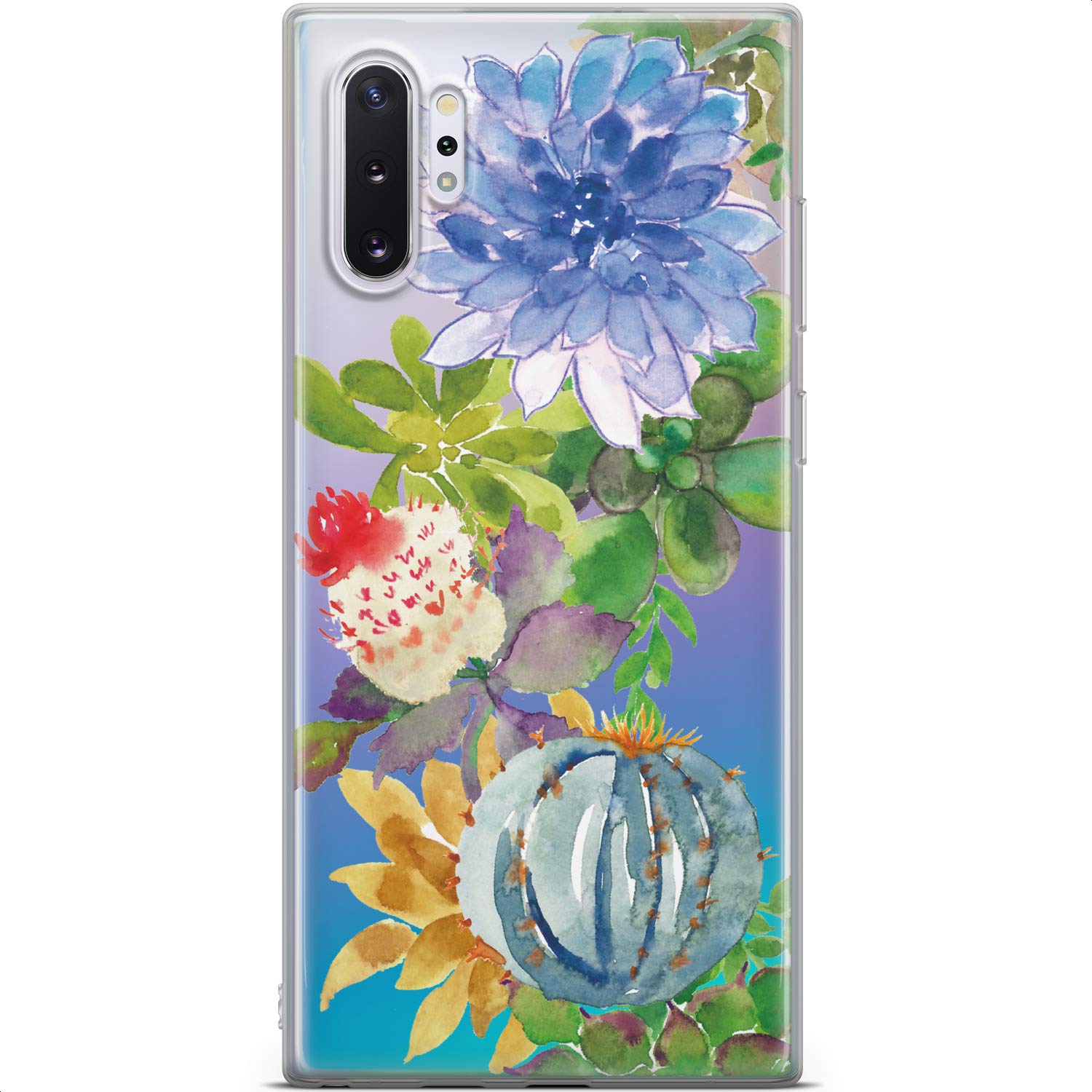 Samsung Galaxy S24 S23 Ultra S22 5G Plus S21 FE S20 S10 Phone Case - Slim Flexible Silicone TPU Protective Cover with Watercolor Painted Plants & Cactus Design | Lightweight, Durable for Everyday Use, Work & Travel