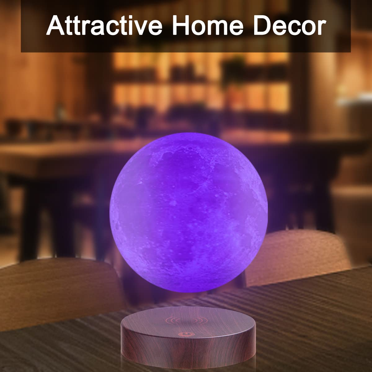 VGAzer Levitating Moon Lamp - Floating & Spinning LED Night Light with Luxury Faux Wooden Base, 3D Printed Moon Light | Perfect Unique Gift for Home Decor, Bedroom, Office Desk, Romantic Atmosphere & Tech Enthusiasts