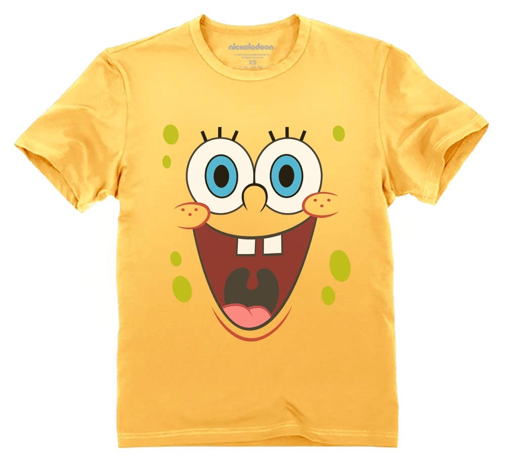 Spongebob Squarepants & Patrick Character T-Shirt for Kids - Soft Cotton Cartoon Tee - Halloween Costume, Birthday Gift, School Outfit (Small, Yellow Gold)