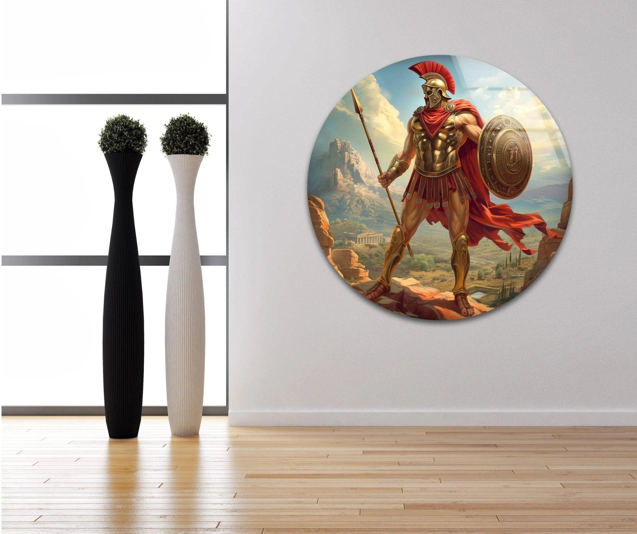 Ancient Gladiator Glass Wall Art - Handmade Roman Warrior Mosaic for Home & Office Decor - Perfect for Living Room, Bedroom, or Office Wall Display