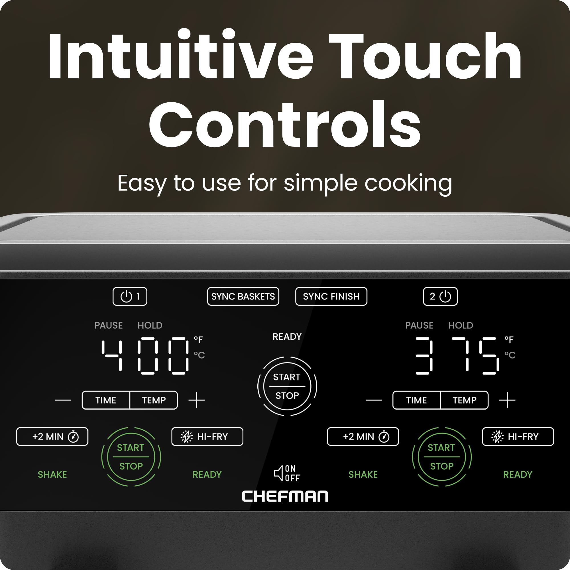 CHEFMAN 6 Quart Dual Basket Air Fryer Oven with Easy View Windows & Sync Finish Technology | 2 Independent 3Qt Nonstick Dishwasher Safe Baskets | Digital Controls, Hi-Fry & Auto Shutoff | Perfect for Family Meals, Healthy Cooking & Quick Snacks - Black