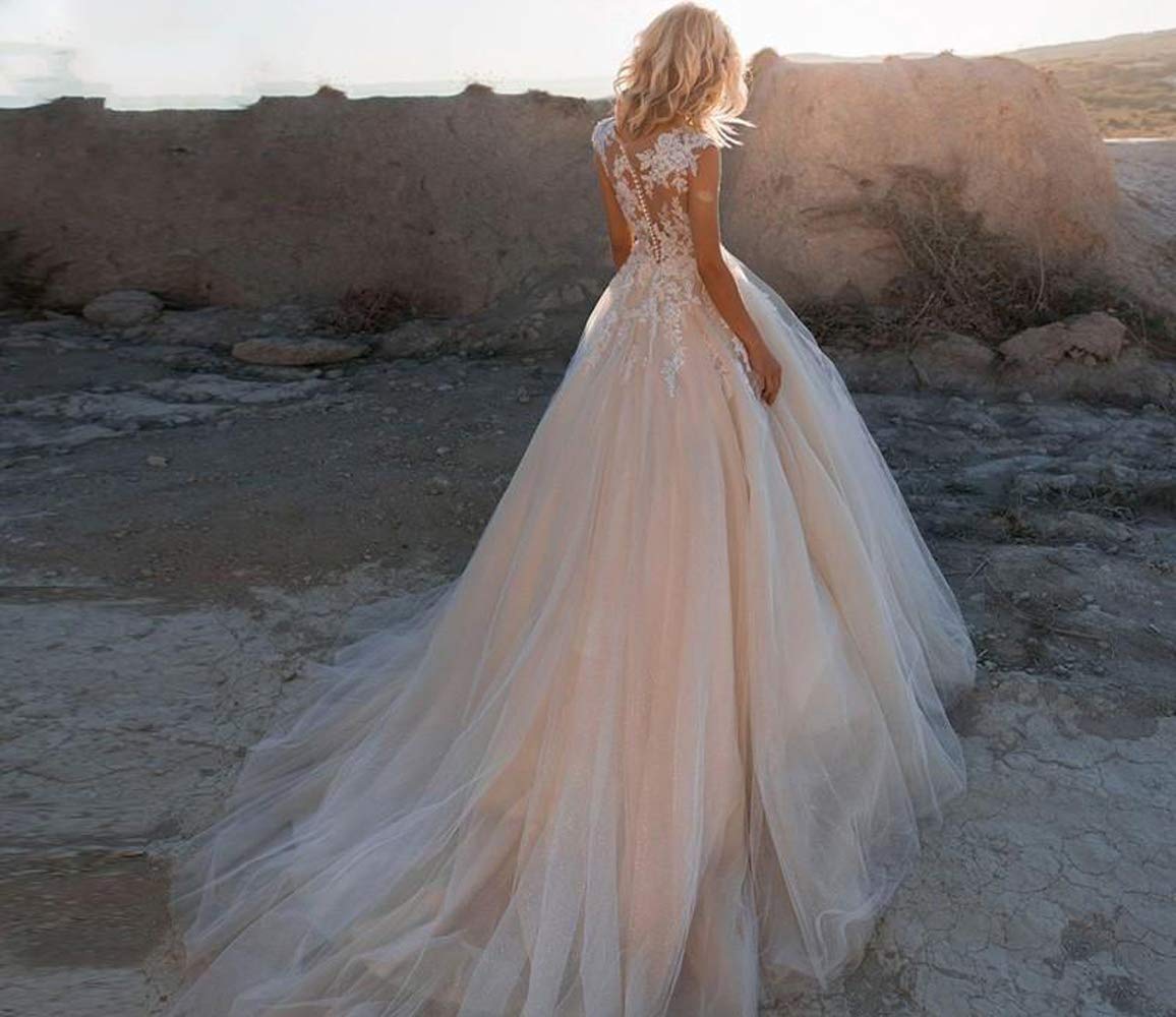 Empire Waist Wedding Dresses with Lace Applique - A-Line Long Bridal Gown with O-Neck for Country Weddings, Beach Ceremonies & Romantic Vows