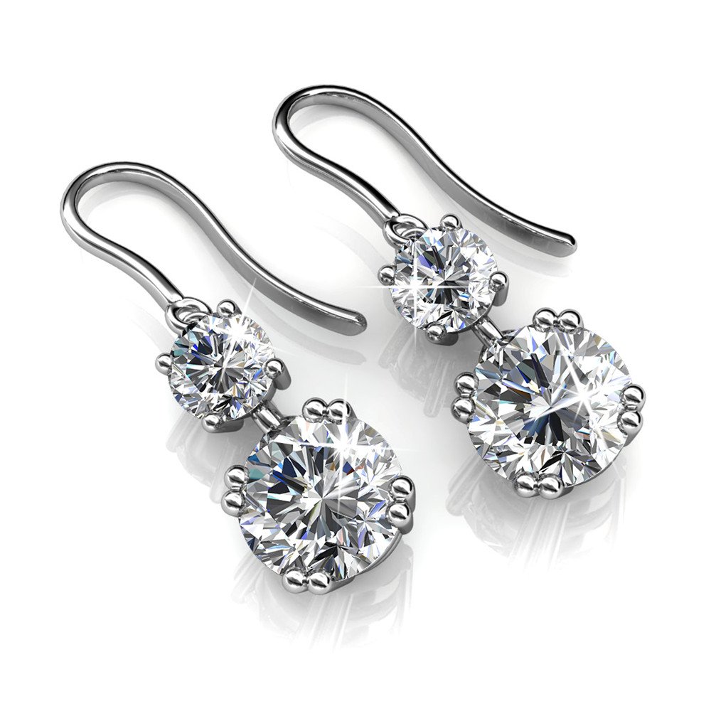 Cate & Chloe Kadence 18k White Gold Plated Dangle Earrings with Round Cut Crystals - Elegant Women's Jewelry for Parties, Weddings & Special Occasions
