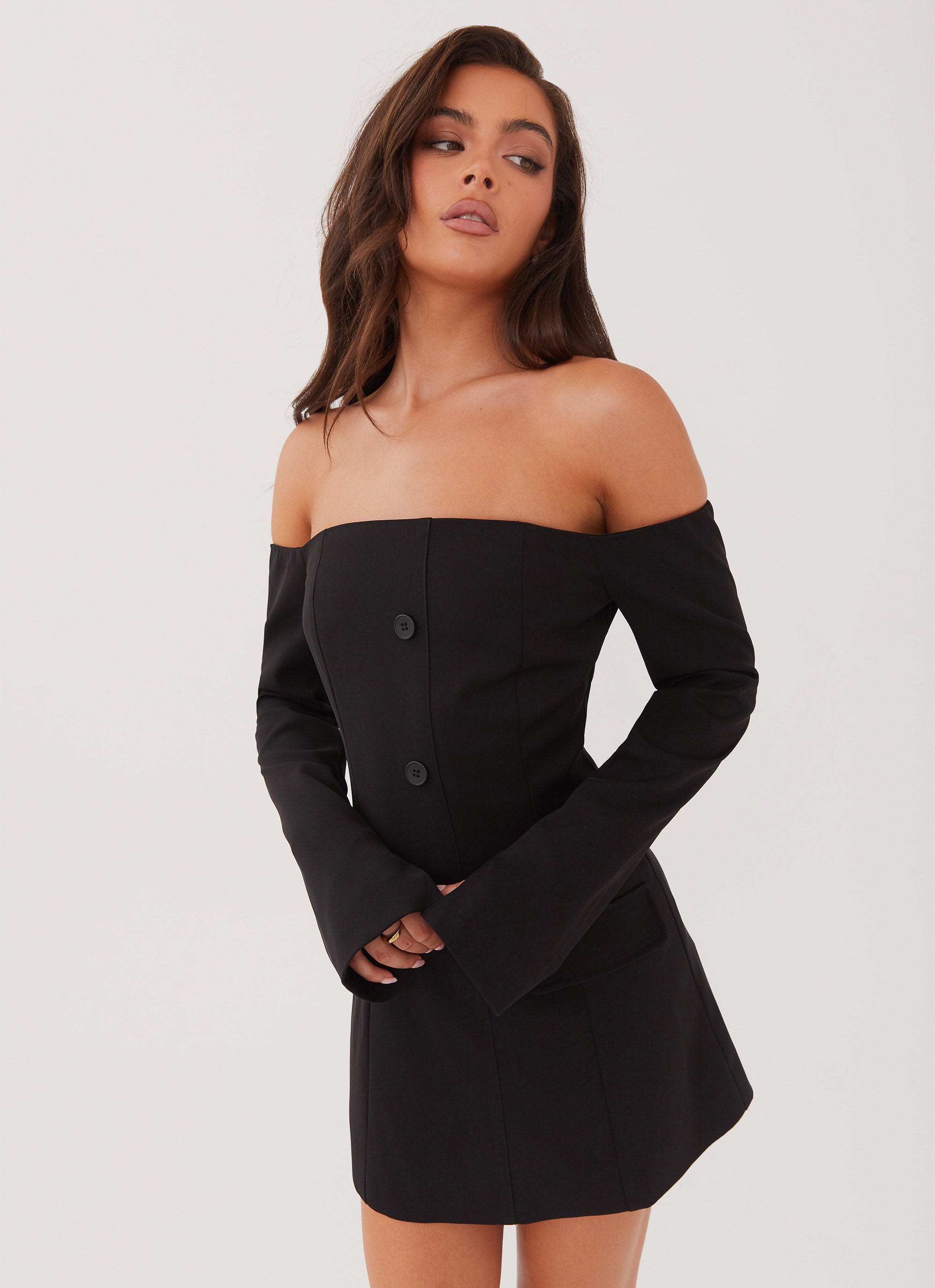 Dominique Blazer Mini Dress in Black - Elegant Office Wear & Night Out Outfit for Women