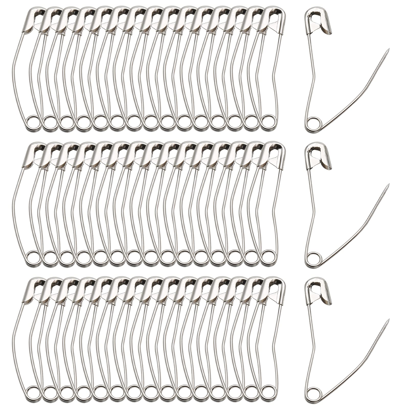 100Pcs Curved Safety Pins Size 3, 2 Inch / 50mm Quilting Basting Pins - Bent Safety Pins for Quilting, Sewing, Knitting and Crafting (Silver) - Perfect for Fabric Basting, Quilt Layers, DIY Projects and Clothing Repairs