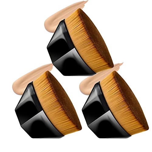 Flat Top Kabuki Makeup Brush Set for Foundation - 3pcs Black Makeup Brushes with Case - Perfect for Liquid, Powder & Cream Foundation Application