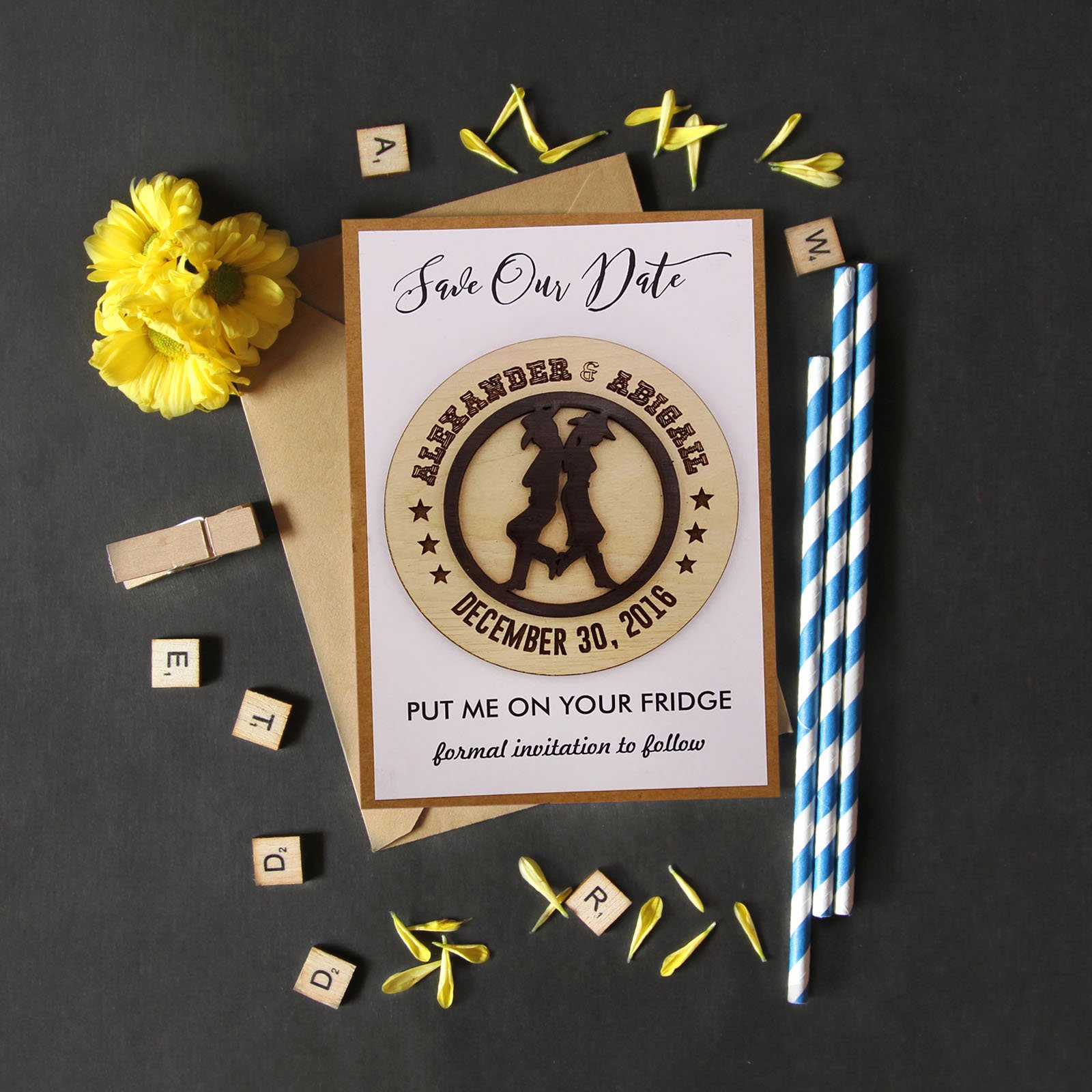 Custom Engraved Wooden Save The Date Magnets - Rustic Wedding Announcements - Personalized Wedding Invitation Magnet - Perfect for Save The Date Cards, Wedding Invites & Bridal Shower Decor