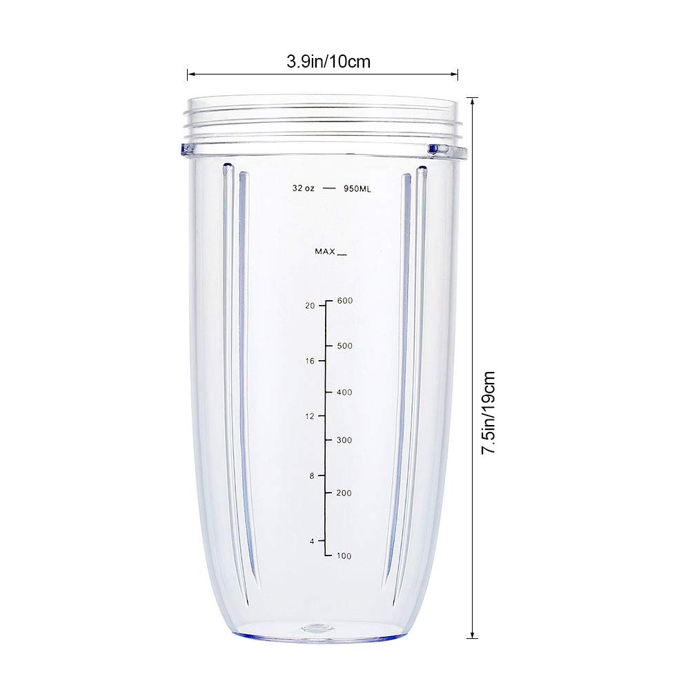NutriBullet Replacement Parts - 32OZ Cups (2Pcs), Rubber Gaskets (2Pcs) & Extractor Blade - Compatible with NutriBullet 600W/900W Blenders - Perfect for Smoothies, Juicing & Food Prep (6 PCS Set)