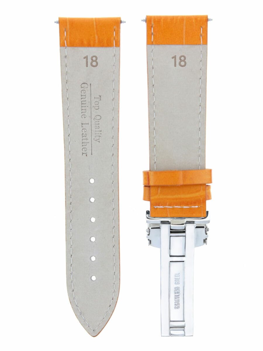 18mm Genuine Leather Watch Band Strap for Invicta Diver Watches - Orange with White Stitching & Deployment Clasp | Durable Replacement Strap for Men's Sports, Casual & Dress Watches