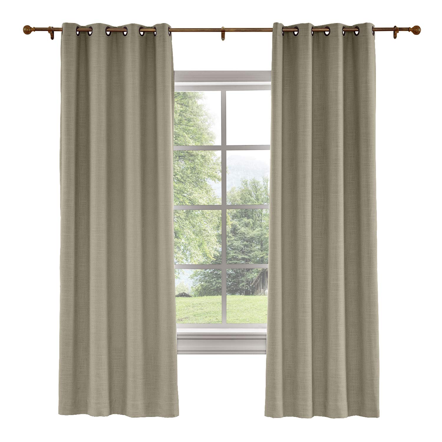 Premium Blackout Curtains for Living Room - Thermal Insulated Room Darkening Linen Window Drapes with Grommet Top, 52