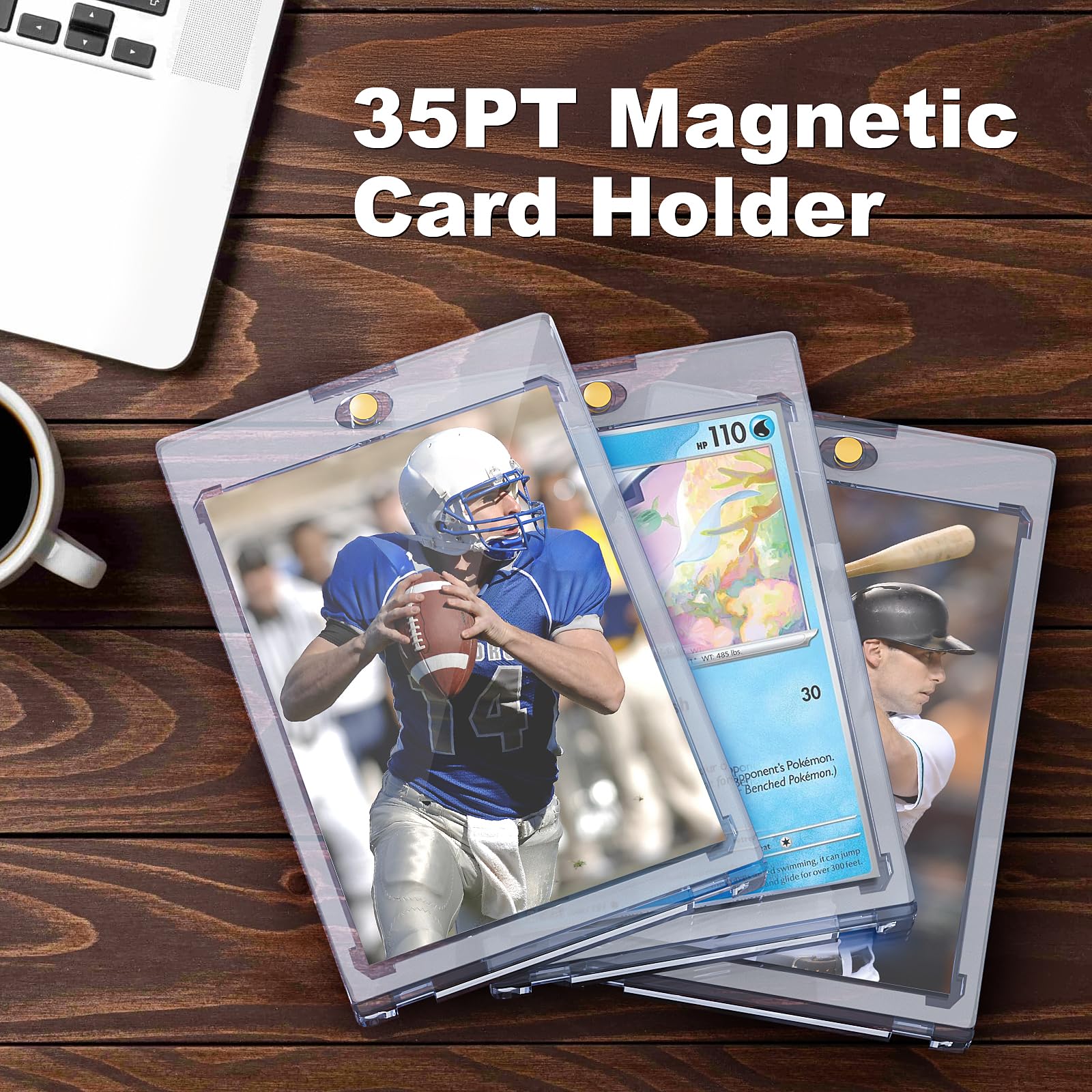 100-Pack Magnetic Card Holders for Trading Cards - 35pt Ultra Clear Baseball & Sports Card Protectors - Hard Plastic Sleeves for Collectible Game Cards - Perfect for Displaying, Organizing & Protecting Valuable Collections