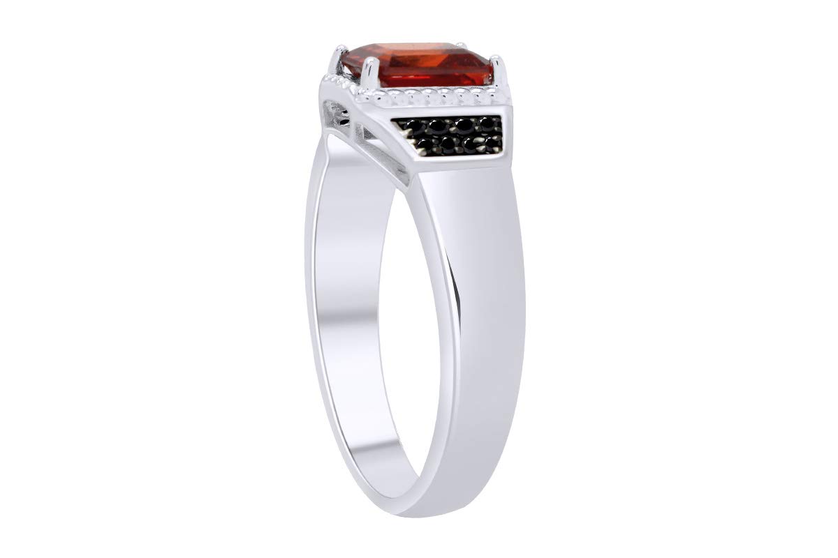 3.16 Ct Emerald Cut Simulated Garnet & Black Spinel Men's Wedding Band Ring - 14k Gold Plated Sterling Silver Jewelry for Men - Perfect Gift for Anniversary, Engagement & Special Occasions