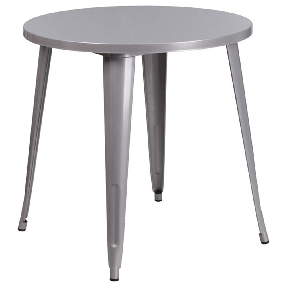 BOWERY HILL 30 Inch Round Silver Metal Dining Table for Kitchen, Breakfast Nook, and Outdoor Patio Use
