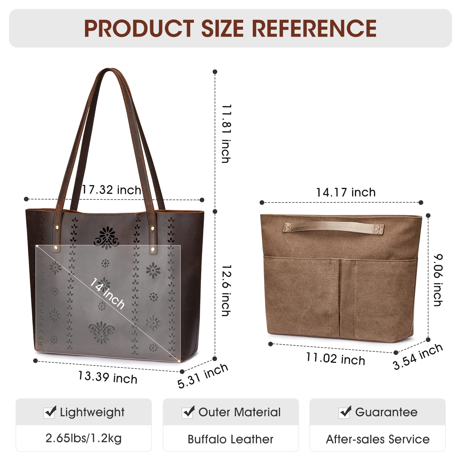 Kattee Women's Genuine Leather Tote Bag - Vintage Shoulder Purse with Top Handle - Thick Full Grain Leather Work Bag for Office, Travel & Everyday Use