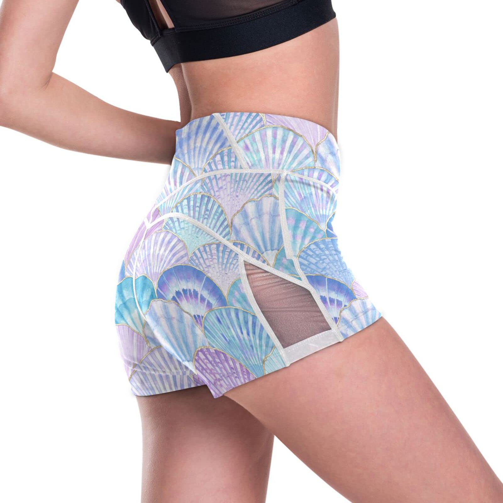 BOENLE Women's High Waist Workout Shorts - Mesh Biker Running Athletic Yoga Shorts with Pattern for Gym, Running & Casual Wear