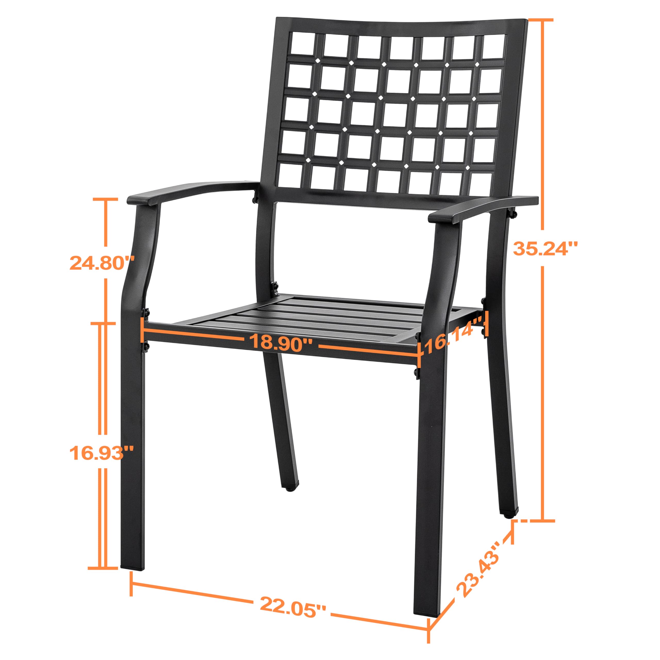 NUU GARDEN Patio Dining Chairs Set of 2 - 300Lbs Capacity Stackable Outdoor Metal Chairs with Armrests - Wrought Iron Patio Furniture for Backyard, Lawn, Deck, Poolside, Porch, Bistro - Perfect for Outdoor Dining, Relaxing & Entertaining - Black