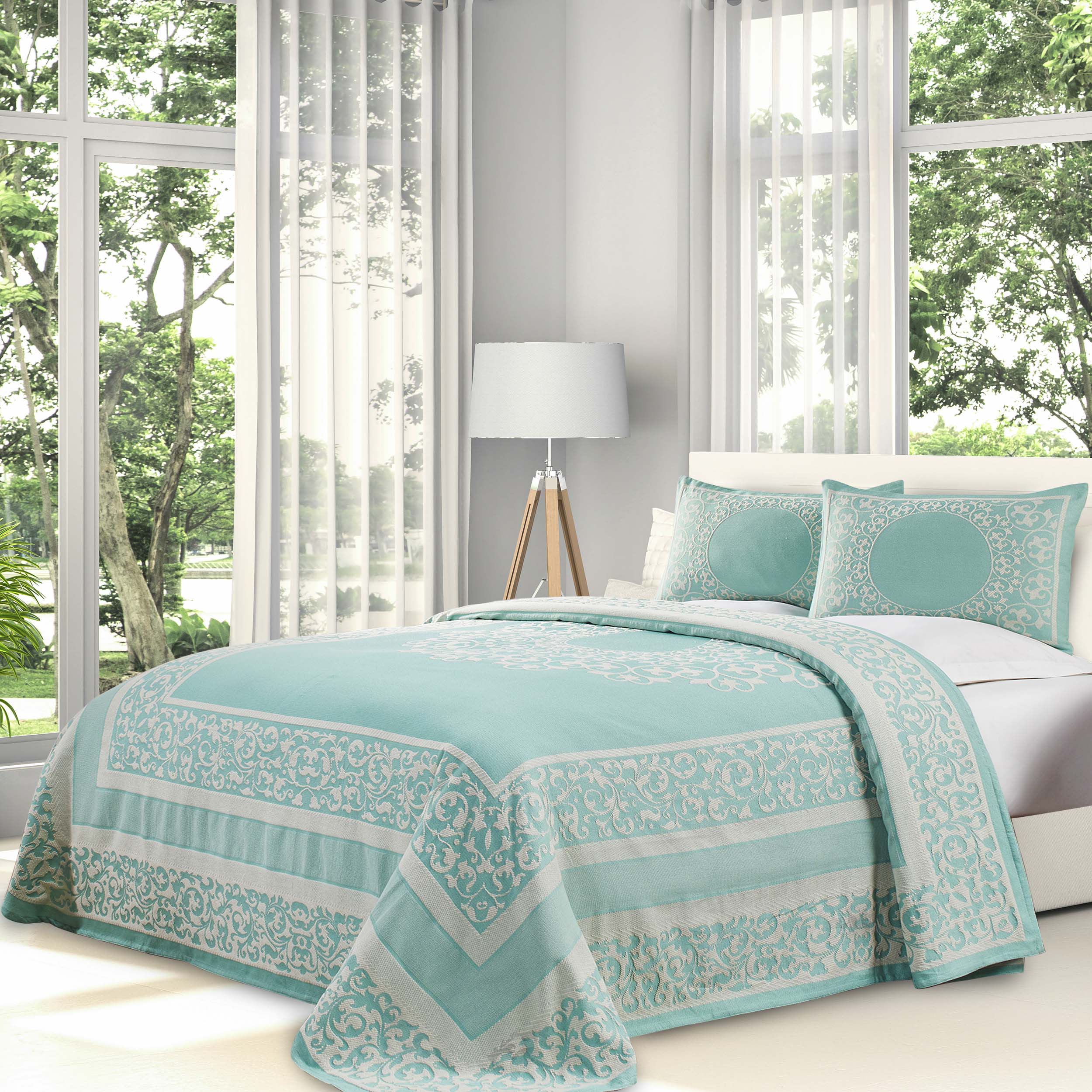 Boho Mandala Cotton Blend Woven Jacquard Bedspread Set - Queen Size, Soft & Breathable, Ethnic Home Decor for Bedroom, Living Room, Dorm or Yoga Studio