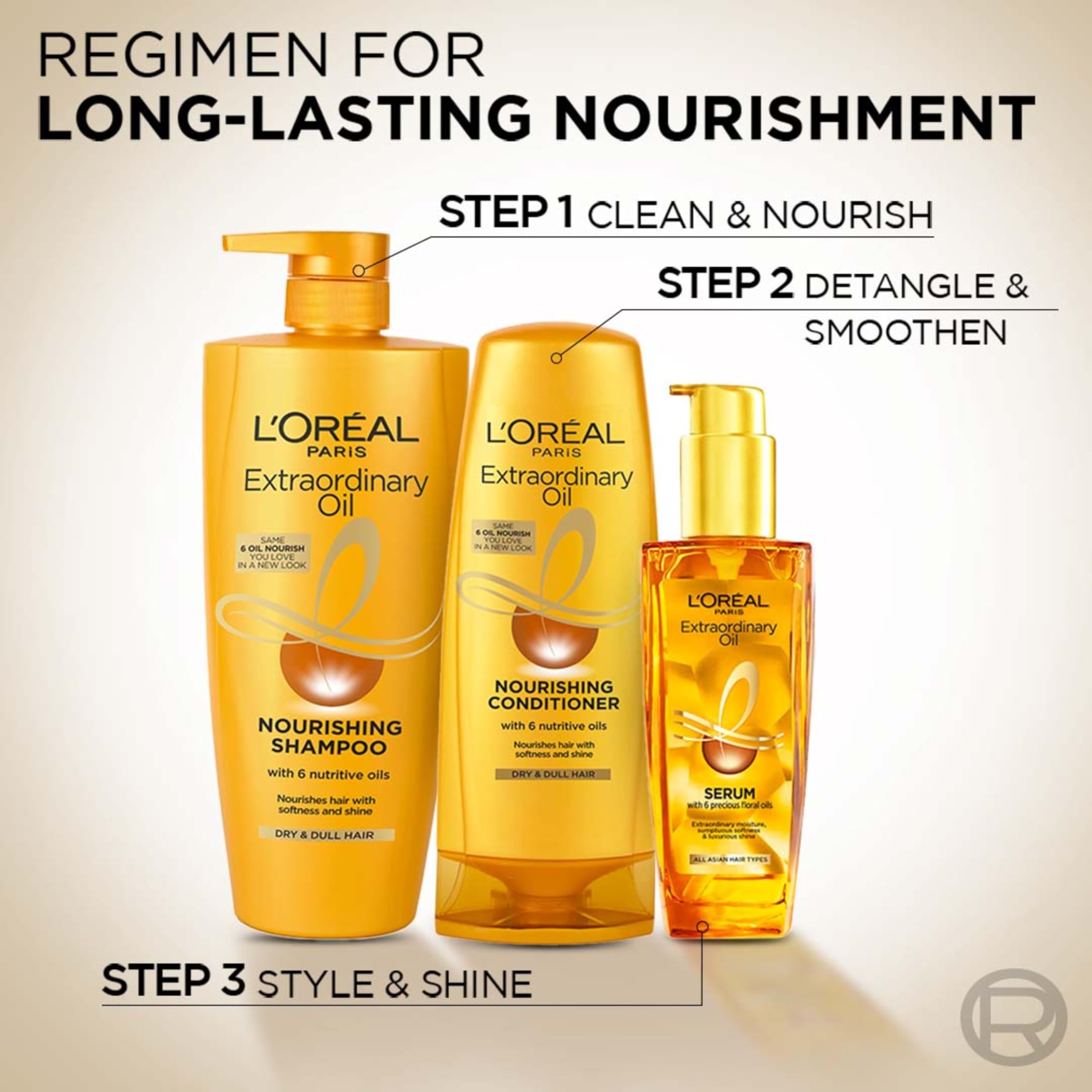 L'Oreal Paris Extraordinary Oil Nourishing Shampoo for Dry & Dull Hair - 6.08oz/180ml - Hydrating & Repairing Hair Care with Argan Oil - Perfect for Damaged Hair Treatment & Daily Moisturizing