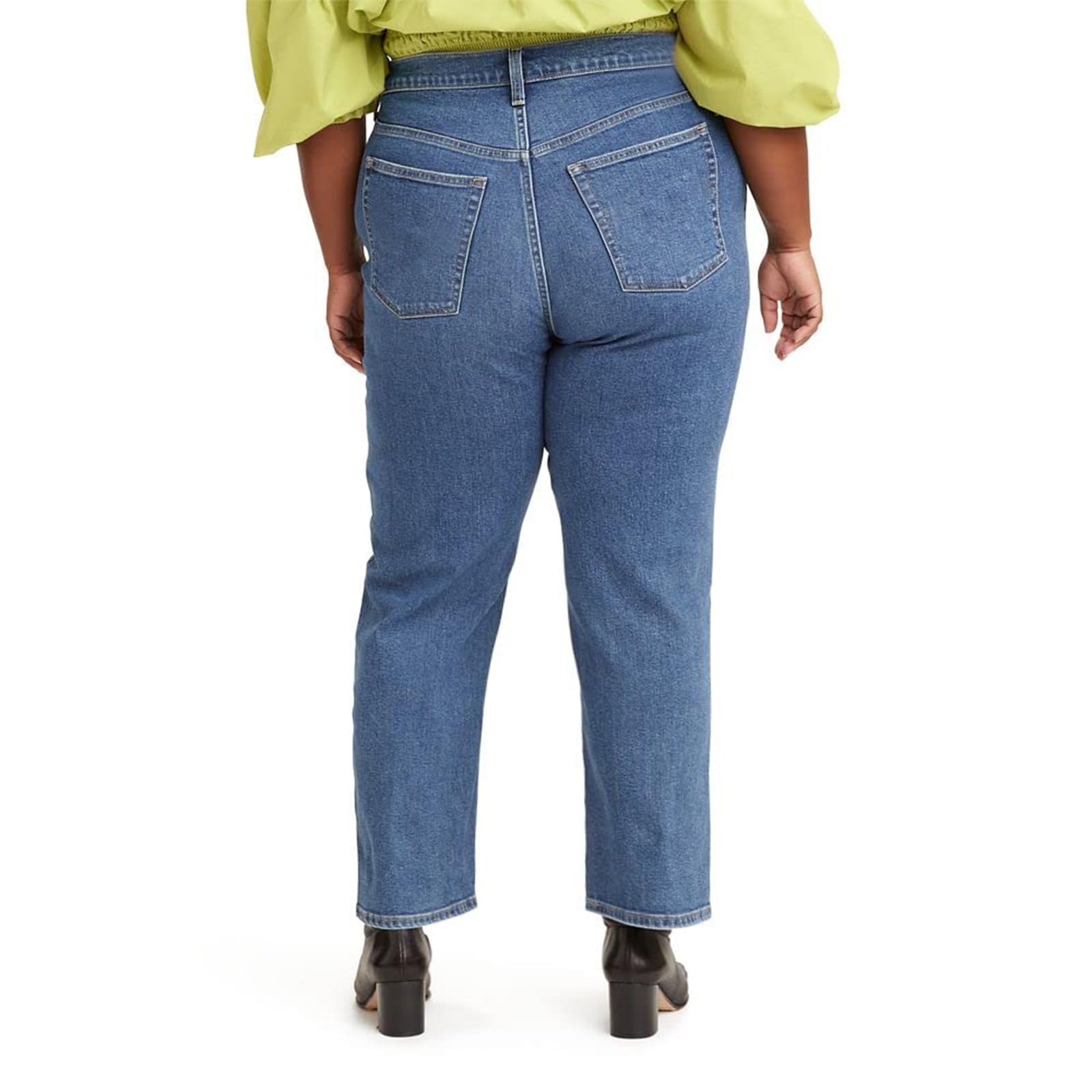 LEIJIJEANS Women's Plus Size High Waist Straight Jeans - Stretch Denim Pants for Curvy Figures | Slim Fit Comfortable Blue Jeans for Casual Wear & Office Outfits