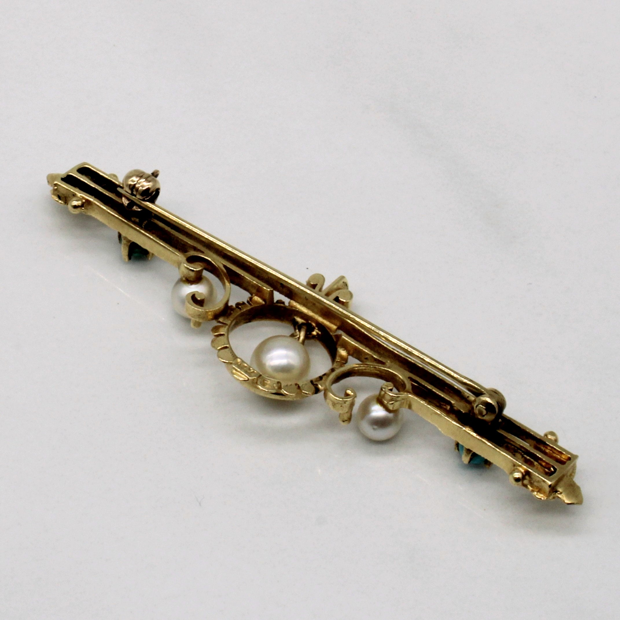 Vintage Chrysocolla & Pearl Brooch - 0.25 Carat Total Weight (CTW) - Elegant Jewelry for Women - Perfect for Weddings, Parties & Special Occasions