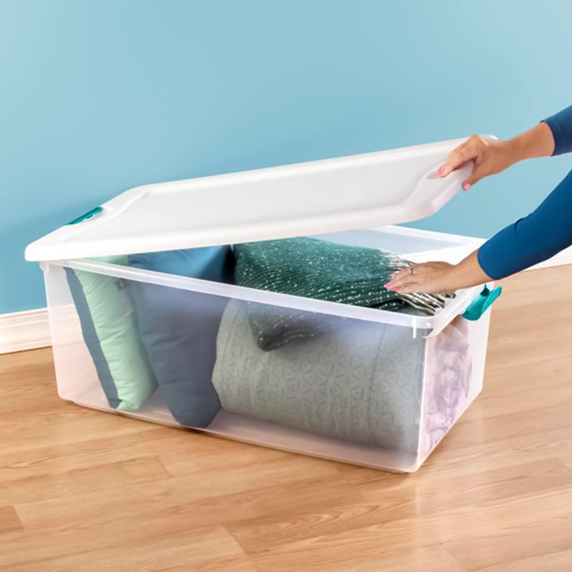 Sterilite 4-Pack & 6-Pack Latching Storage Bins with Lids - 106 Qt & 64 Qt Clear Plastic Organizing Totes for Home, Office, Garage & Closet Organization