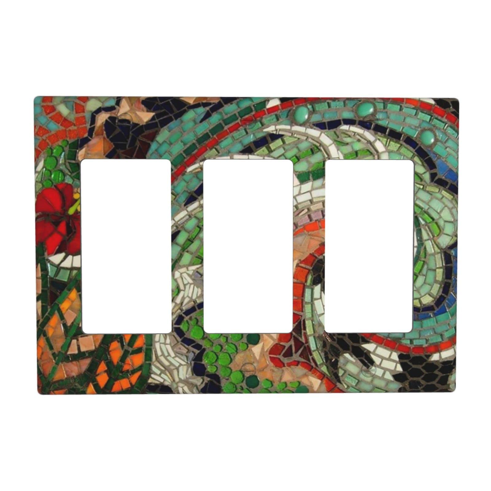 Tile Texture Triple Rocker Light Switch Cover - 3 Gang Decorator Wall Plate for Bathroom & Kitchen - Standard Size Decorative Switch Plate Covers - Perfect for Home Renovation & Interior Design