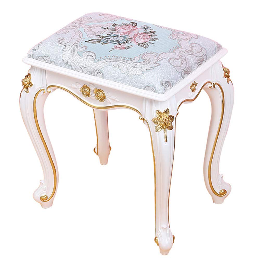 YZJJ Vanity Makeup Stool with Padded Seat - Baroque Style Dressing Bench & Lounge Chair for Bedroom & Bathroom - Easy Assembly Makeup Stool Perfect for Dressing Table, Vanity Area & Home Decor