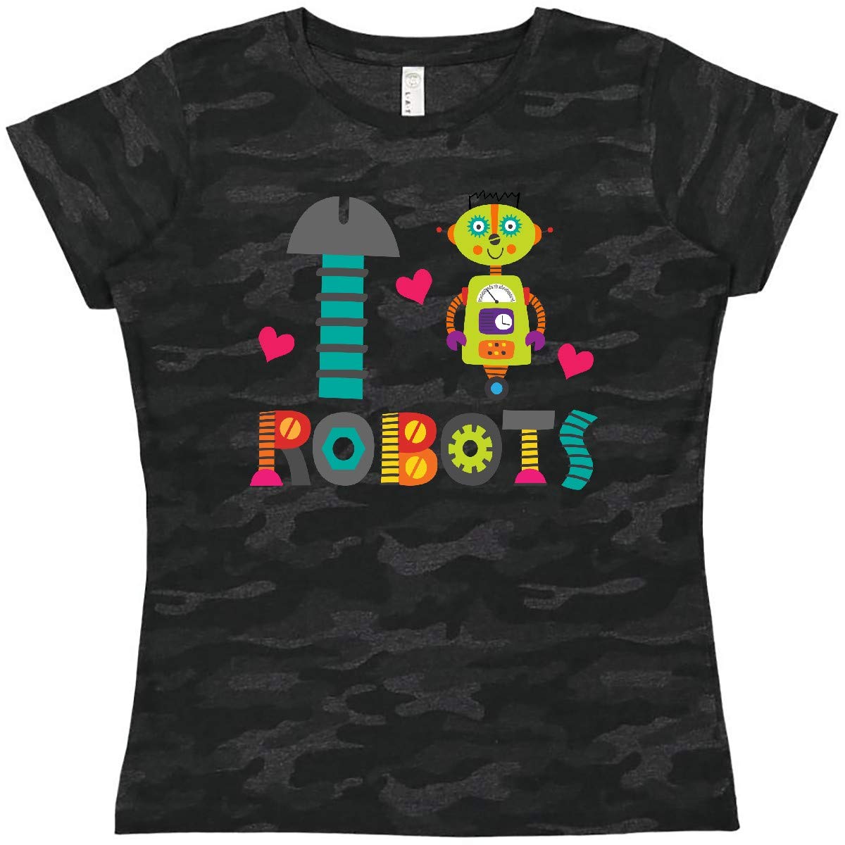 Inktastic Robotics I Heart Robots Women's T-Shirt - Cute Science & Tech Graphic Tee for Women - Perfect for STEM Events, Geek Fashion & Casual Wear