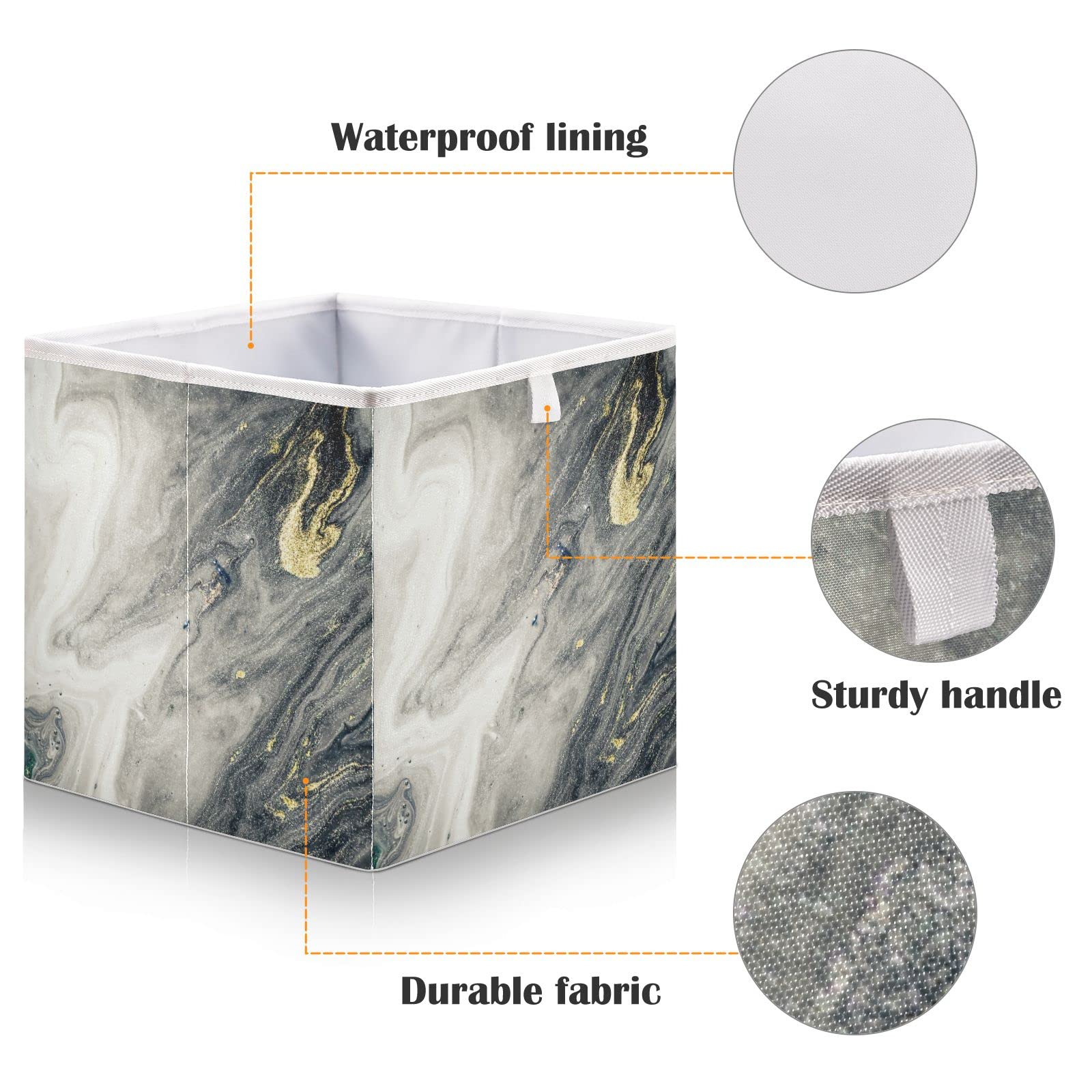 Grey Marble Storage Basket - Collapsible Square Fabric Bin for Home Organization | Perfect for Living Room, Office, and Closet Storage