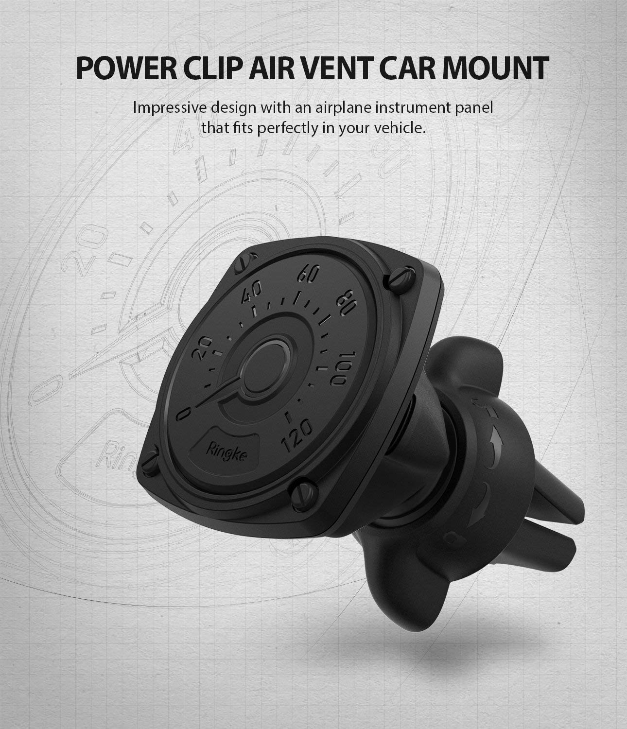 Ringke Power Clip Air Vent Car Phone Holder - Universal Magnetic Dashboard Mount with Double Knob Design | Space-Saving 2-in-1 Phone Stand for iPhone, Samsung & Smartphones | Perfect for Commuting, Road Trips & GPS Navigation