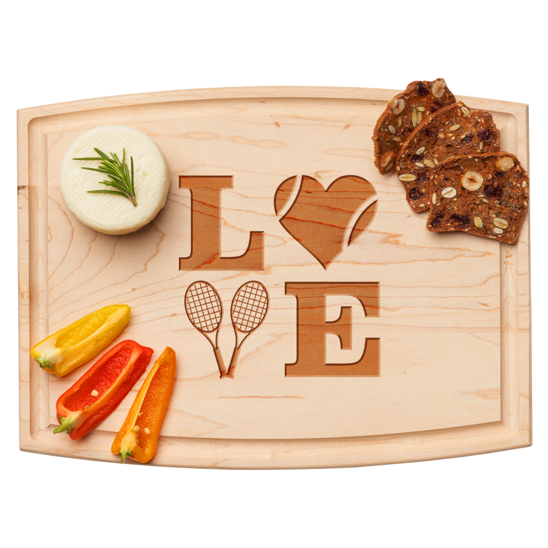 Handcrafted Arched Maple Wood Cutting Board - Tennis Themed 