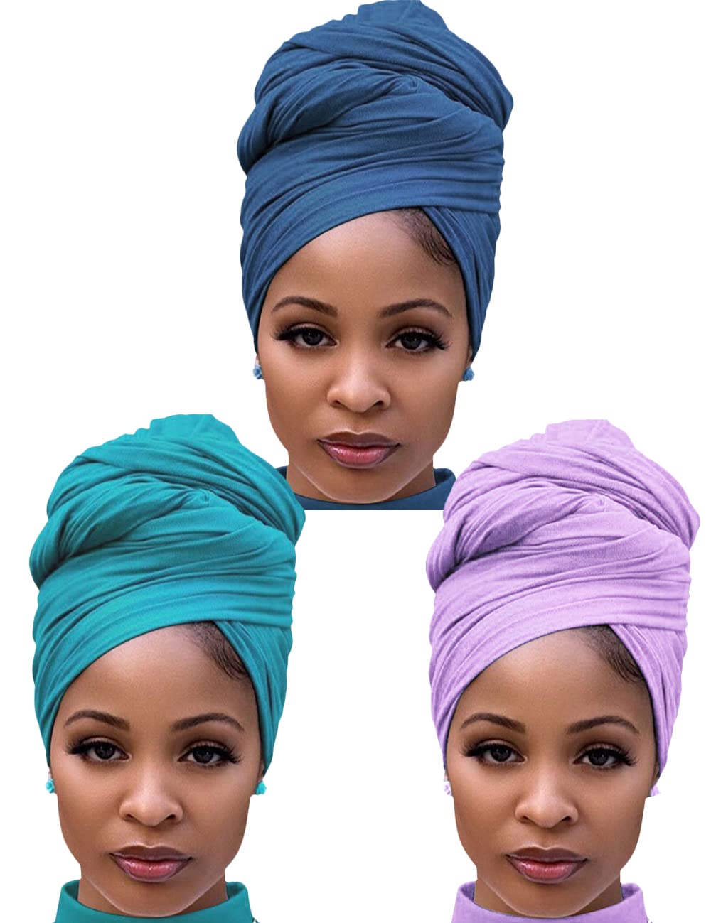 3PCS Stretchy Turban Headwraps for Black Women - African Jersey Hair Wraps & Headbands - Perfect for Protective Styling, Workouts, and Everyday Fashion