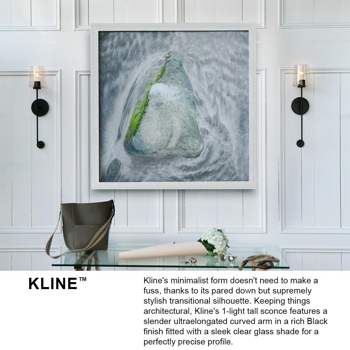 Lark Kline 83450BK Modern Black Wall Sconce - Minimalist Tall Single Light Fixture with Tapered Clear Glass Shade for Bedroom, Living Room, Hallway Lighting