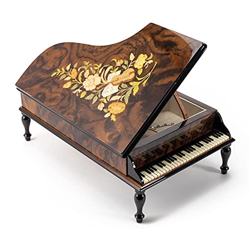 Handcrafted Wooden Music Jewelry Box with Floral Inlay - 36-Note Piano Plays Gavotte, Louis XIII & Minuet - Perfect for Gift Giving, Jewelry Storage & Home Decor