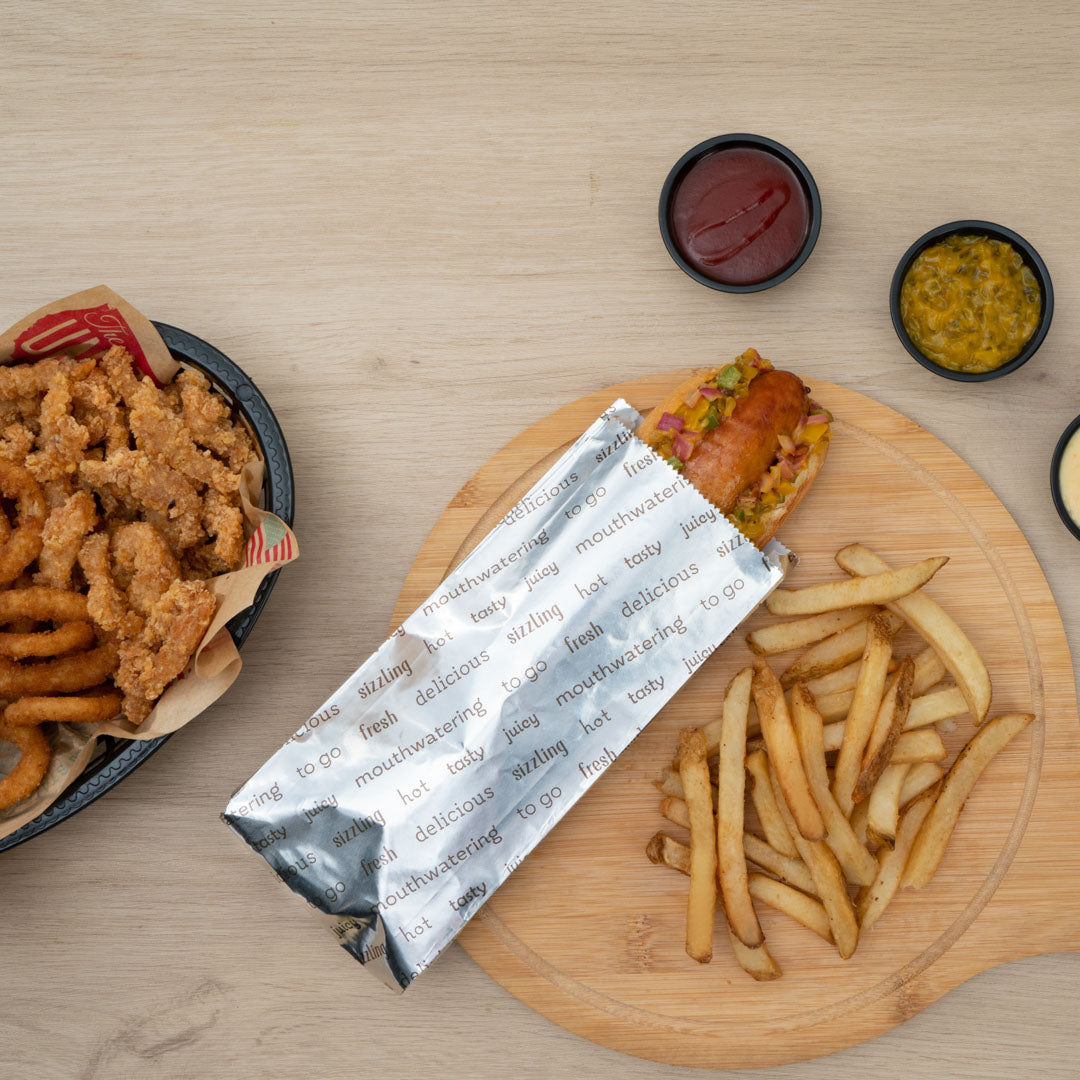 Eco-Friendly Small Hot Dog Foil Bags - 3 3/4 x 1 1/4 x 9 Inches, 100 Count Box - Perfect for Food Trucks, Concession Stands & Party Snacks