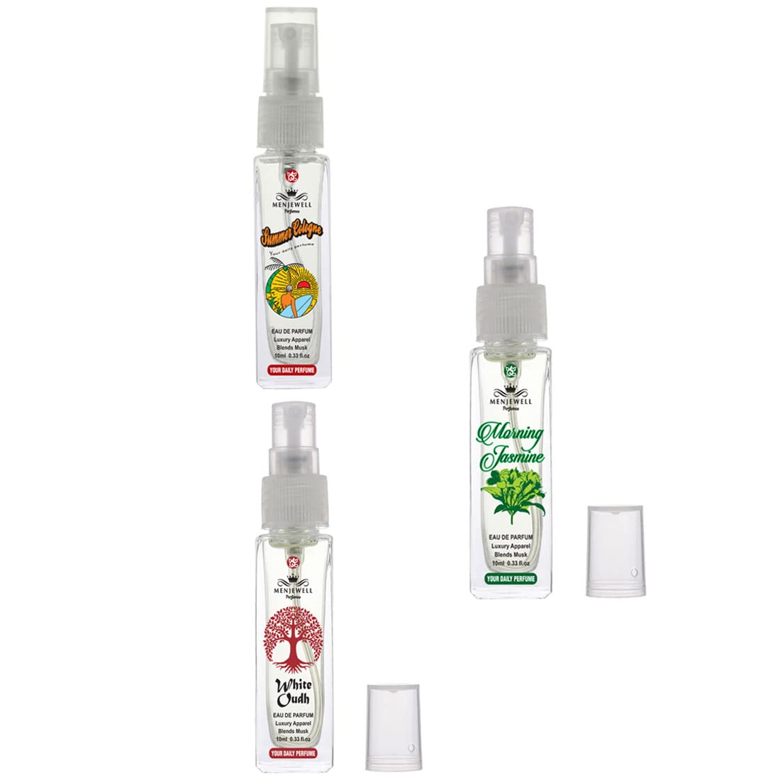 Menjewell Morning Jasmine & White Oudh Eau De Parfum Set - 3x30ml Women's Perfume Combo | Floral & Woody Fragrance for Summer & Daily Wear | Gift for Her, Office & Special Occasions