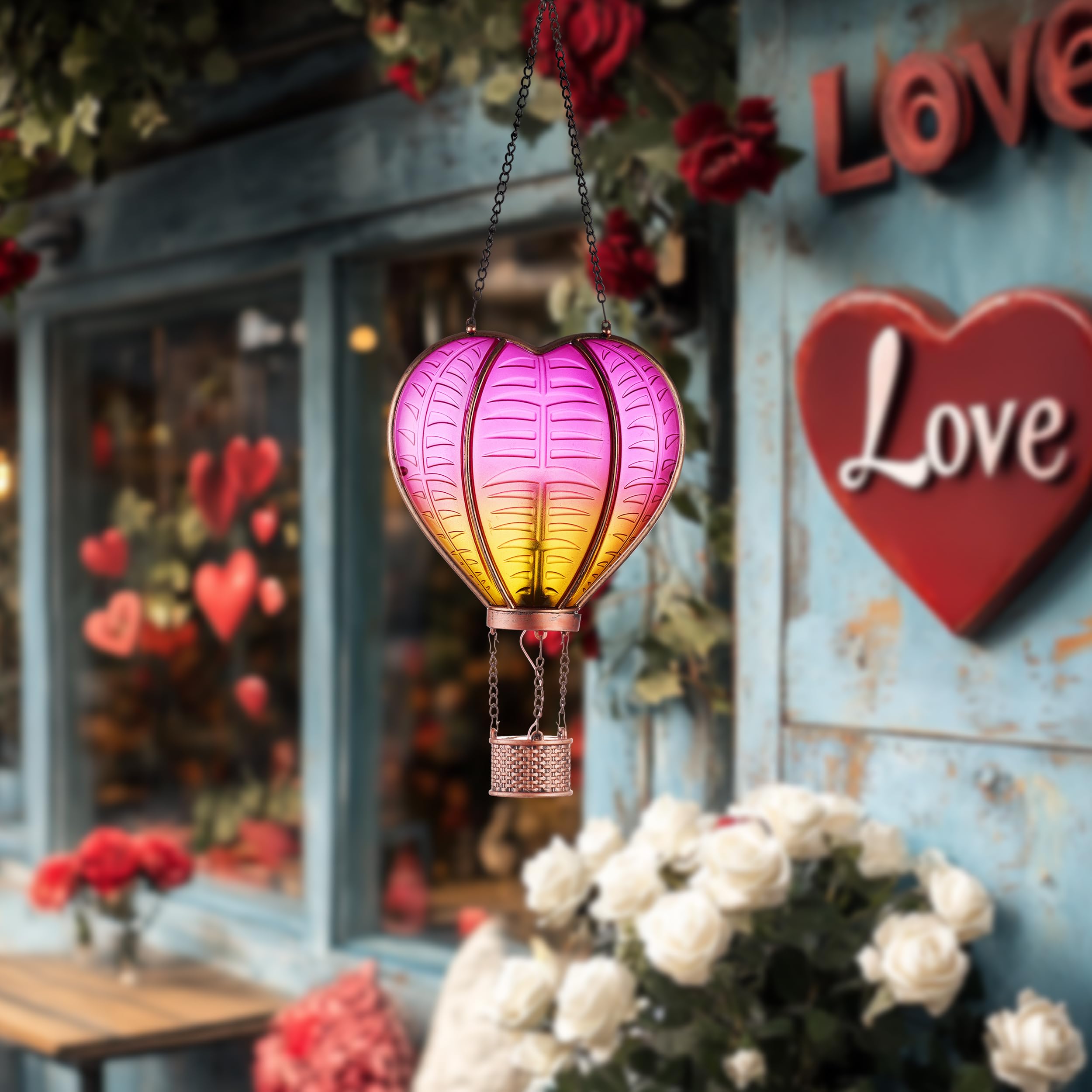 TERESA'S Collections Heart-Shaped Solar Lantern with Flickering Flame Effect - Outdoor Hanging Solar Lights for Garden, Patio, Wedding & Anniversary Decor - Romantic Ambiance Solar-Powered Decoration