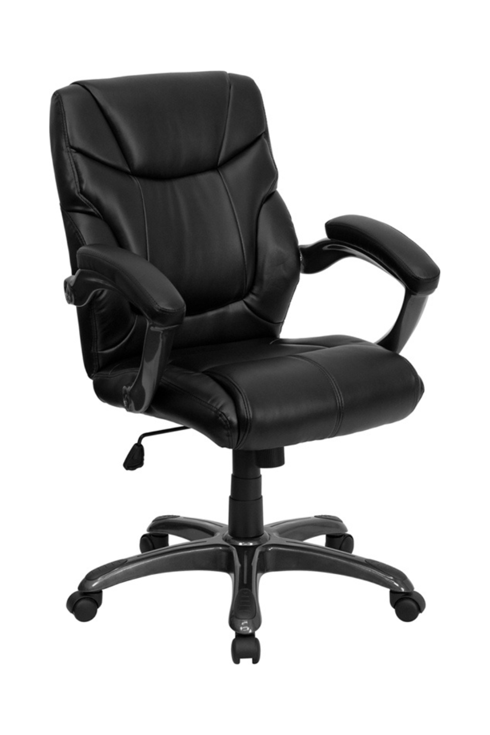 Premium Black LeatherSoft Megan Mid Back Ergonomic Office Chair - Overstuffed Swivel Task Chair with Arms for Comfort & Support | Perfect for Home Office, Gaming & Workspaces