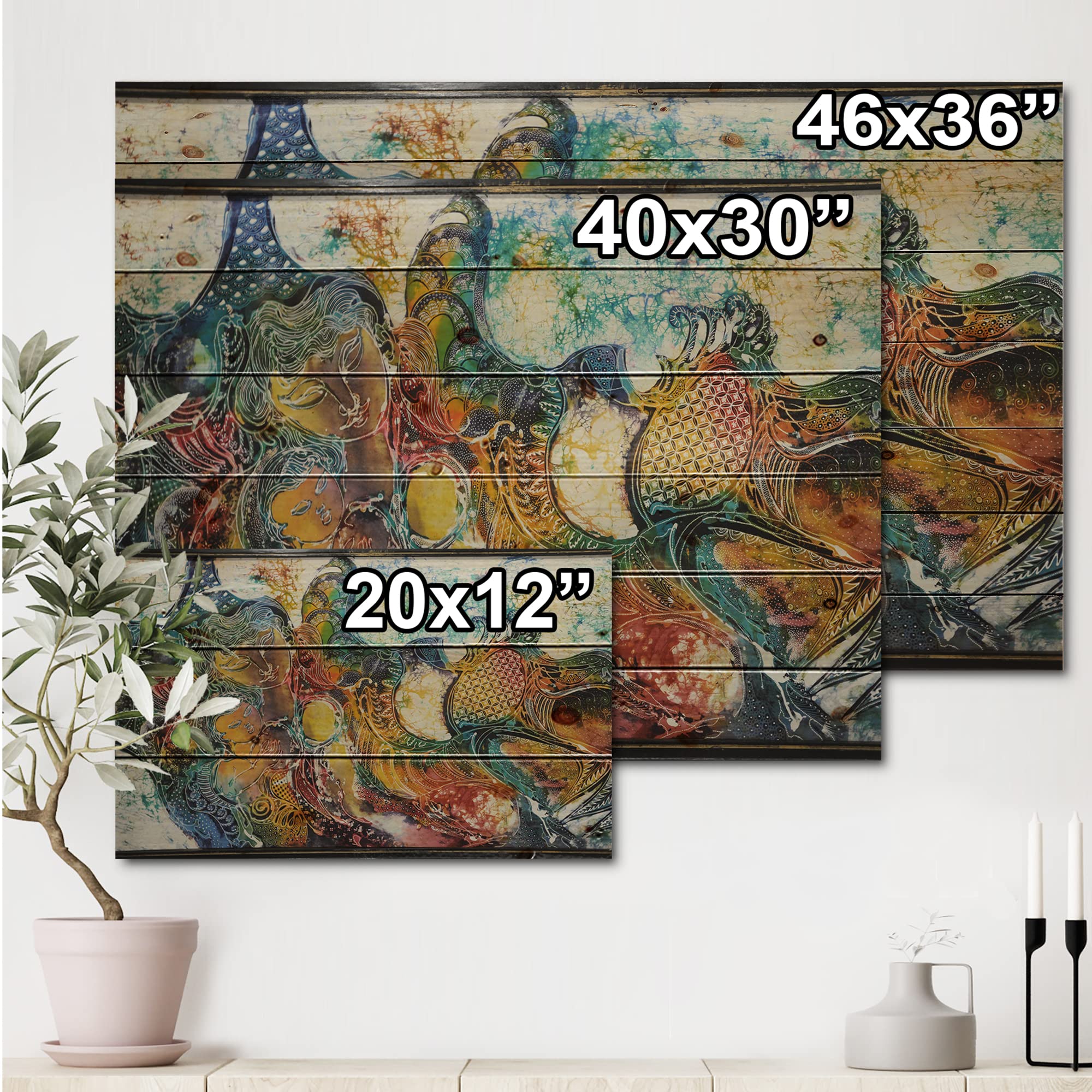 Modern & Contemporary Batik Wood Wall Art - Blue Abstract Wood Panel Decor Printed on Natural Pine - Perfect for Nursery, Living Room & Bedroom Wall Decor