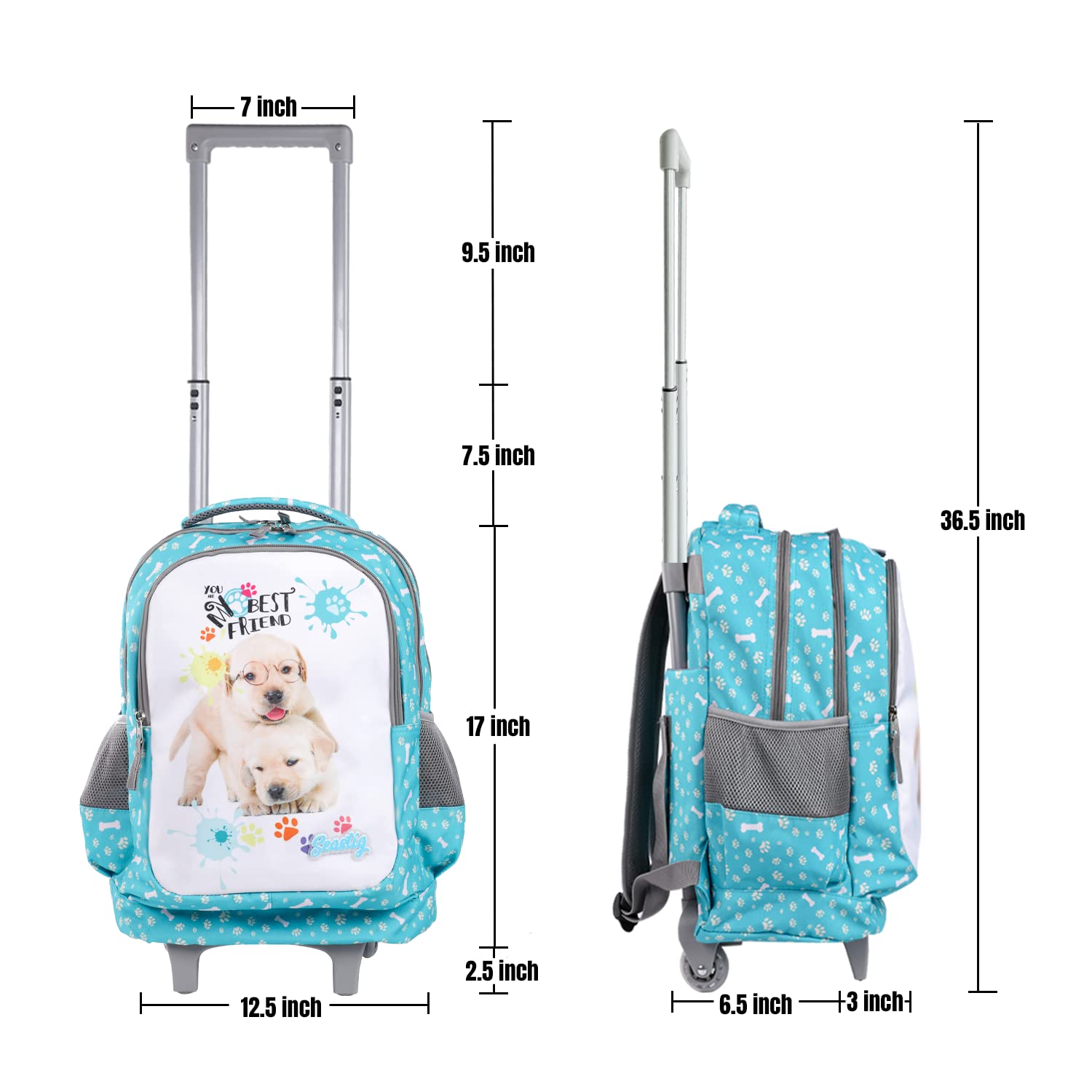 Seastig 18 Inch Rolling Backpack for Kids - Wheeled School Backpack with Double Handle & Matching Lunch Bag Set | Durable Roller Backpack for Boys & Girls | Perfect for School, Travel & Daily Commute