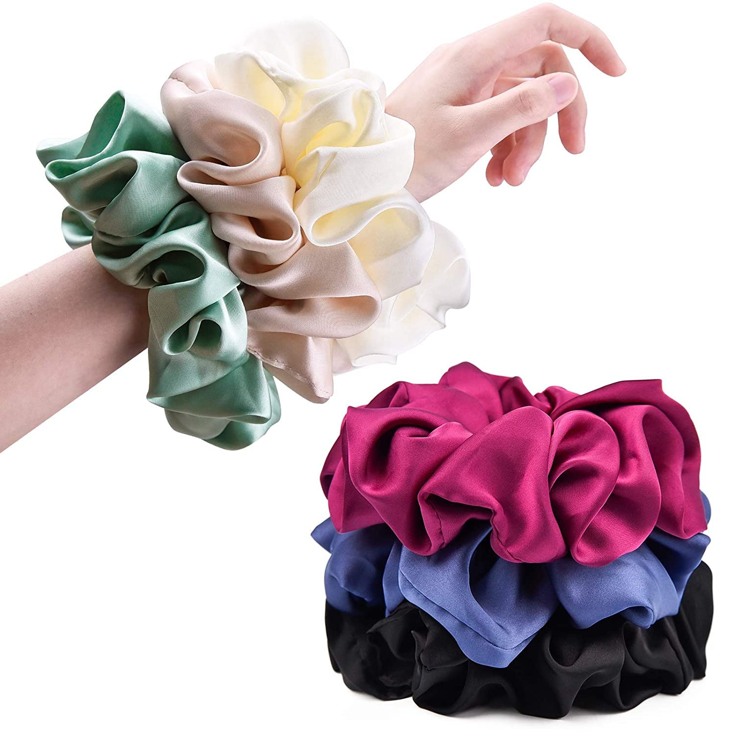 Glamifirsto 6-Pack Large Satin Hair Scrunchies - Silk Hair Bands & No Crease Ponytail Holders for Women & Girls - Perfect for Work, Gym, and Everyday Hair Accessories