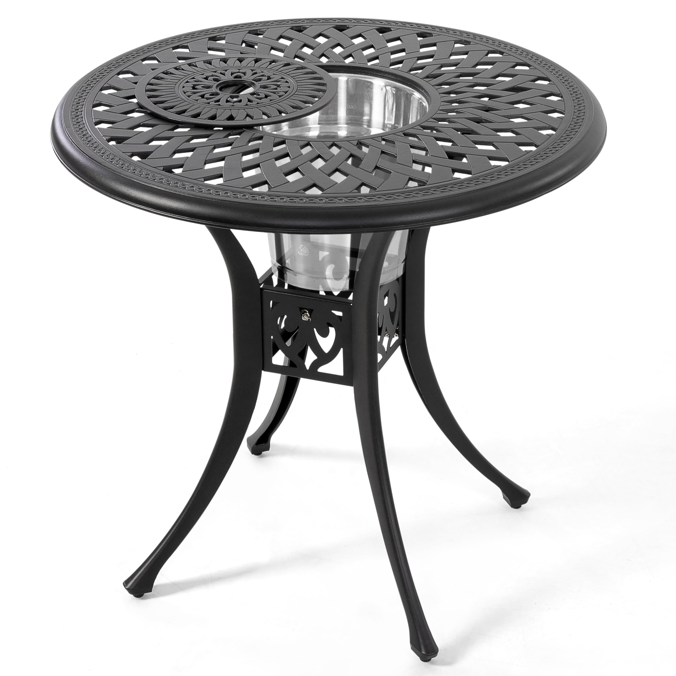 NUU GARDEN 30 Inch Round Outdoor Dining Table - Durable Cast Aluminum Patio Table with Umbrella Hole - Perfect for Backyard, Deck, Garden & Poolside Gatherings