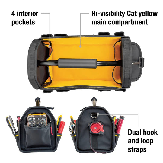 17 Inch Professional Tool Tote Bag - Heavy Duty Durable Construction for Electricians, Plumbers & Contractors - Perfect for Job Sites, Workshops & Home DIY Projects